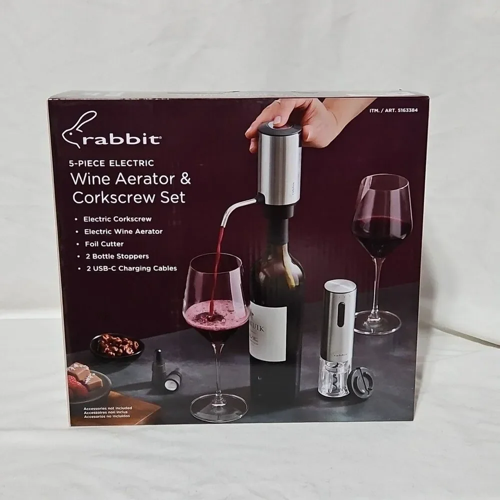 Rabbit Electric Wine Opener 5-piece Tool Set with Electric Corkscrew and Aerator
